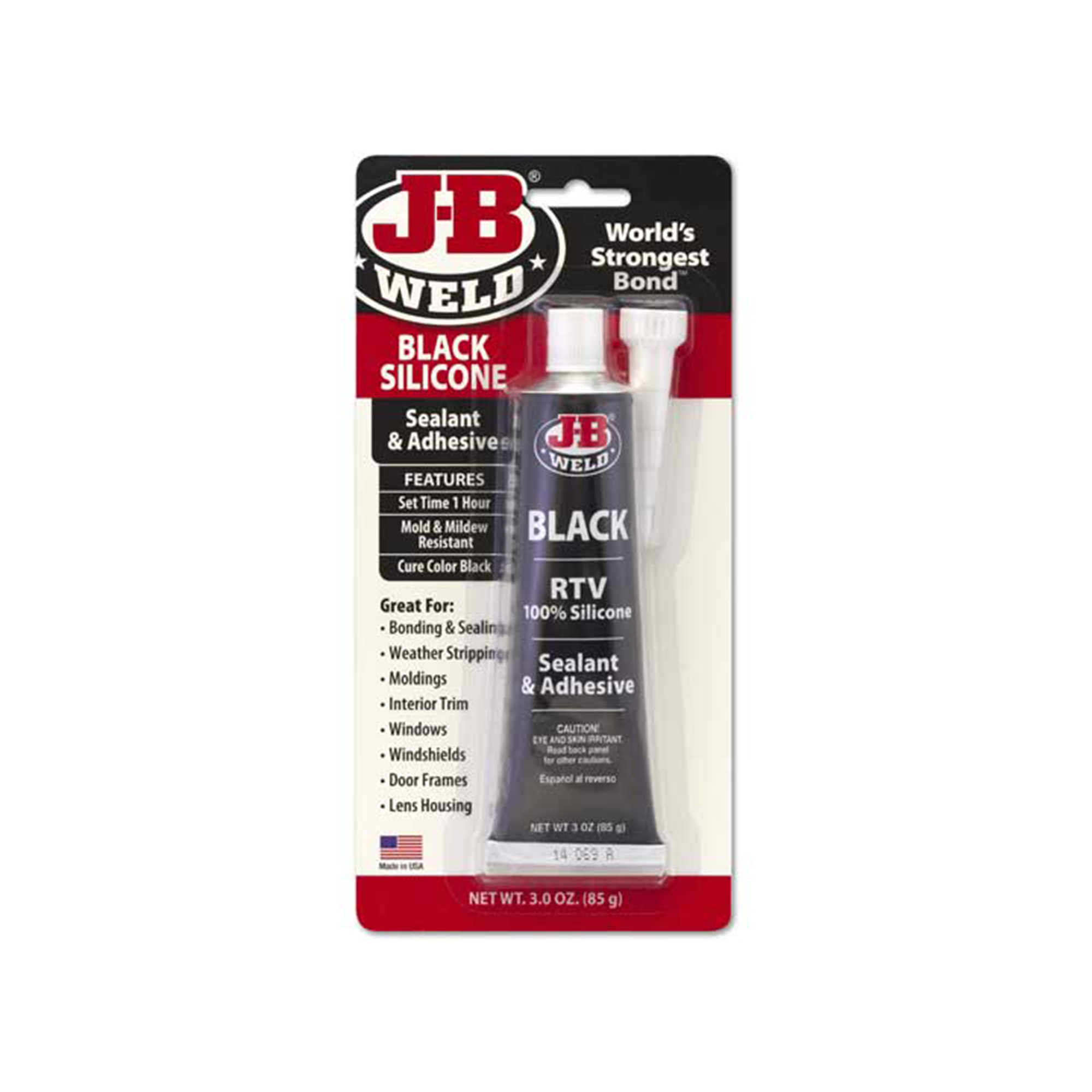 JB Weld Black RTV Silicone Sealant Adhesive — 3 Oz. Tube, Waterproof, Mold-Resistant, Fast Set Time, Model# JBW31319